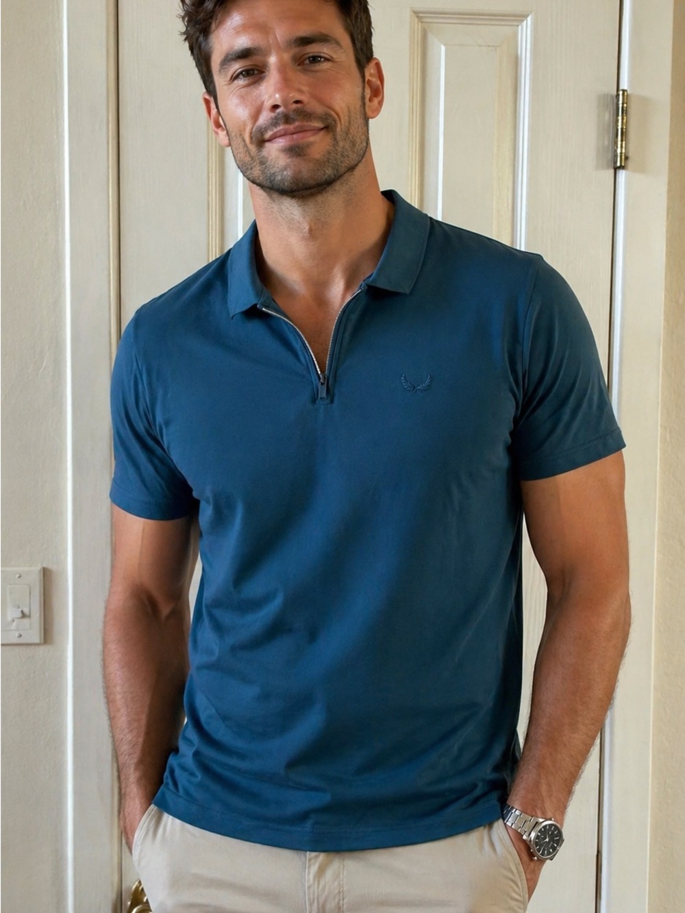 Nick Danger Men's Deep Teal Short-Sleeve Zip Polo Sz M